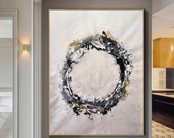 Black and White Painting on Canvas, Extra Large Wall Art Abstract, Large Abstract Painting, Black White Wall Abstract art A175