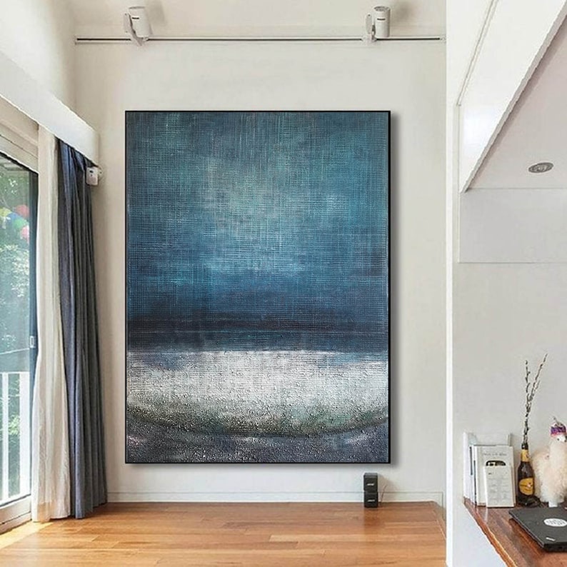 Large Canvas Wall Art, Original Blue Painting Abstract, Modern Abstract Painting on Canvas