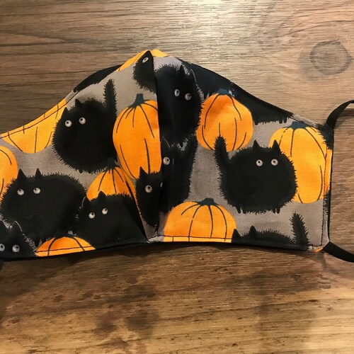 Black Cat/pumpkin Halloween Face Mask Etsy