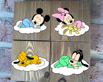 Baby Disney Characters Decorative Rustic Farmhouse Disney Theme Park Coasters - Pack of 4
