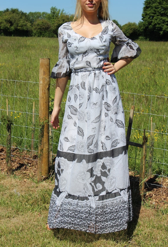 Vintage Stunning 1970s Maxi Prairie Dress Women's