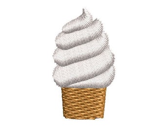 Op de afbeelding: Een witte softijs-ijscone met een bruine wafeltje.