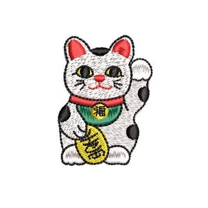 Gato de la suerte saludando Diseño de bordado chino japonés Archivo de bordado Diseño digital Descarga instantánea