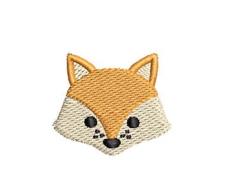 May include: Embroidered fox face design in orange, white, and black colors. The fox has a cute, cartoon-like expression.