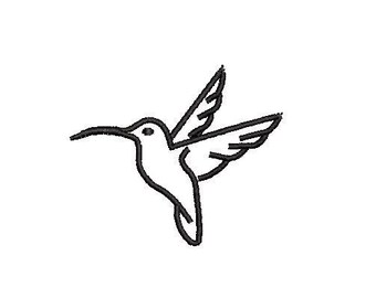 May include: A black and white line drawing of a hummingbird in flight.