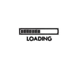 May include: A black and white loading bar graphic with the word "LOADING" underneath.