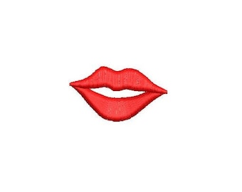 May include: A close-up of a pair of red lips with a slight smile.