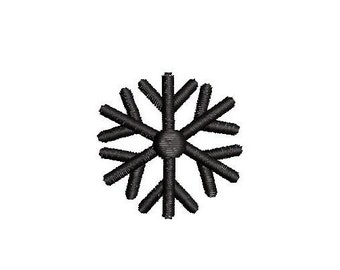 May include: A black snowflake design, rendered with a textured, embroidered appearance. The symmetrical pattern features six arms, each with multiple points, creating a winter-themed motif. The design is set against a plain white background.