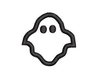 May include: A black and white outline of a ghost with two eyes.