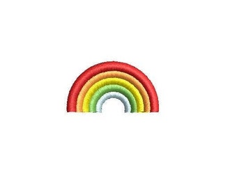 May include: A rainbow embroidery design with red, orange, yellow, green, blue, and purple colors.