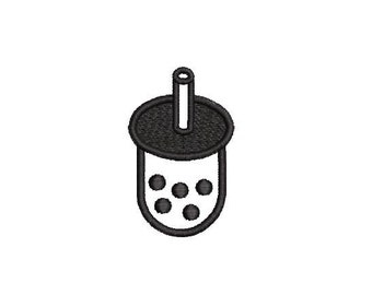May include: Black and white line art illustration of a boba tea cup with a straw.