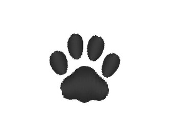 May include: Black paw print with five toes.