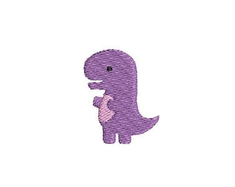 May include: Purple dinosaur with a pink heart on its chest. The dinosaur is standing on a white background.