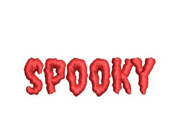 May include: Red embroidered text that reads "SPOOKY" on a white background.