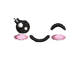 May include: A cartoon-style emoticon with a winking eye, a smile, and pink cheeks.