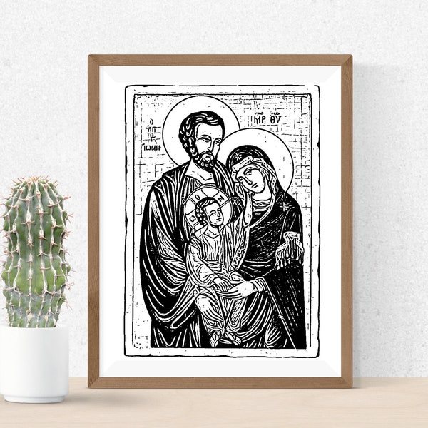 Holy family black and white instant printable poster