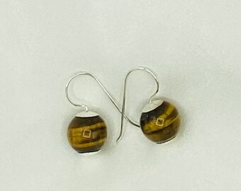 Tiger’s Eye and Silver Drop Earrings