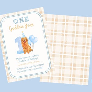 Golden Retriever 1st Birthday Invitation: One Golden Year (Digital Template)