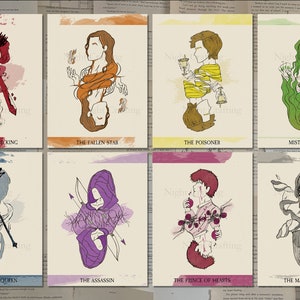 Estampes Deck of Destiny - Impressions d'art Major Fates - Lot de 8 - Caraval - Fan Art - Série Caraval par Stephanie Garber - Objet de collection - A5