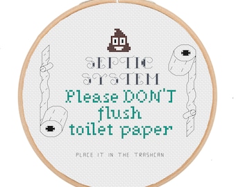 Septic System Bathroom Cross Stitch Pattern: Funny Restroom Sign (PDF Download)
