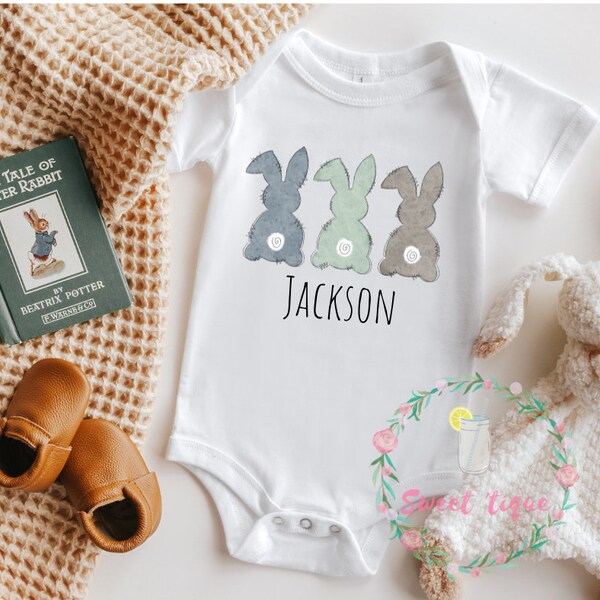 Personalized Name Easter Bodysuit - Baby Boy Easter Shirt - Boys Bunny Shirt - Children's Easter Shirts - Easter Bunny Shirt - Matching Tops