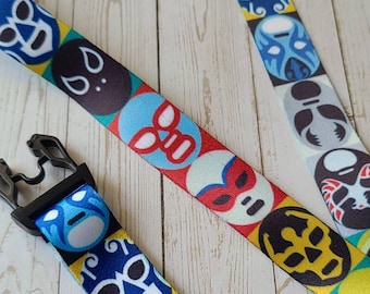 Luchador Mask Lanyard, Mexican Wrestling Keychain Badge Holder