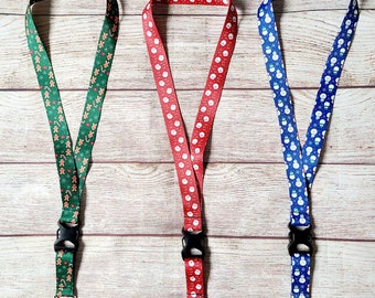 Christmas Polyester Lanyard, Holiday Badge Holder, Detachable Clip