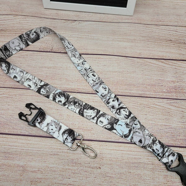 Ahegao Lanyard Keychain badge holder,  gift for him, boyfriend, collectible fan, gift idea, Gift for anime fan, manga, gift for her