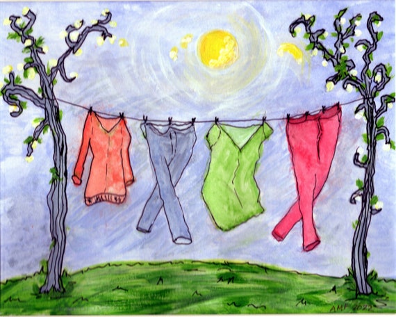 Wall Art, Dancing Laundry on Clothes Line, Moonglow Trees, Funny Whimsical  Original Art Limited Edition Print -  Canada