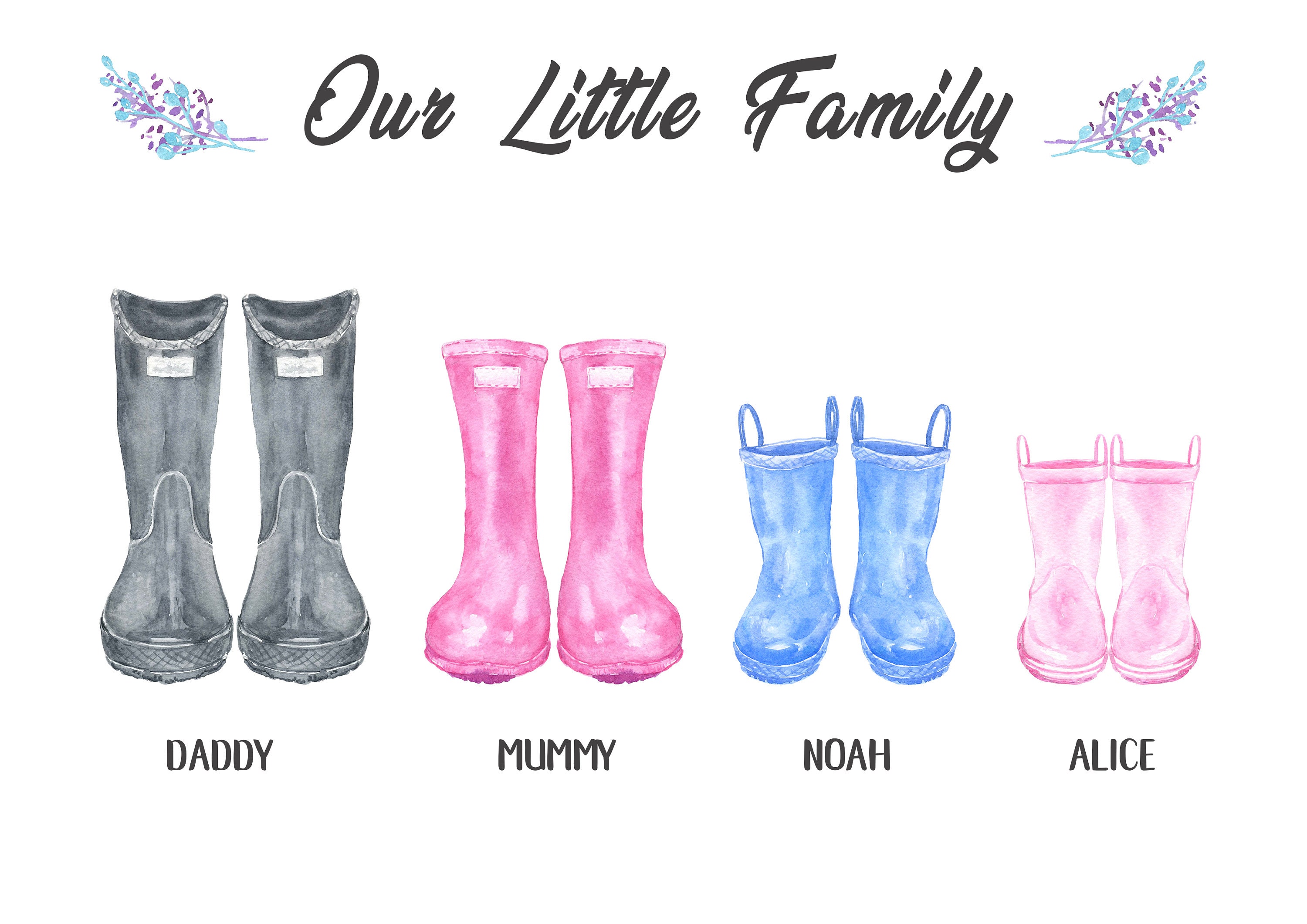 Welly boot print A4 print personalized family wellie boot Etsy