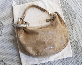 Jimmy Choo metallic gold camel suede solar sky hobo bag w/ bangle bracelet