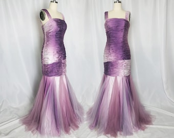 Abito da ballo vintage anni 2000 in tulle a strati di rete / S 4, stravagante abito da ballo da fata con scollo dritto, etereo e tie-dye