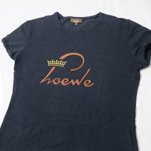 Camiseta bordada con corona y parche del logotipo de Loewe / Camiseta de algodón azul marino de archivo de los años 2000 M L