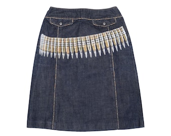 Falda midi vaquera con estampado gráfico y ribete de cuadros Nova, rediseñada - Talla 36 XS S