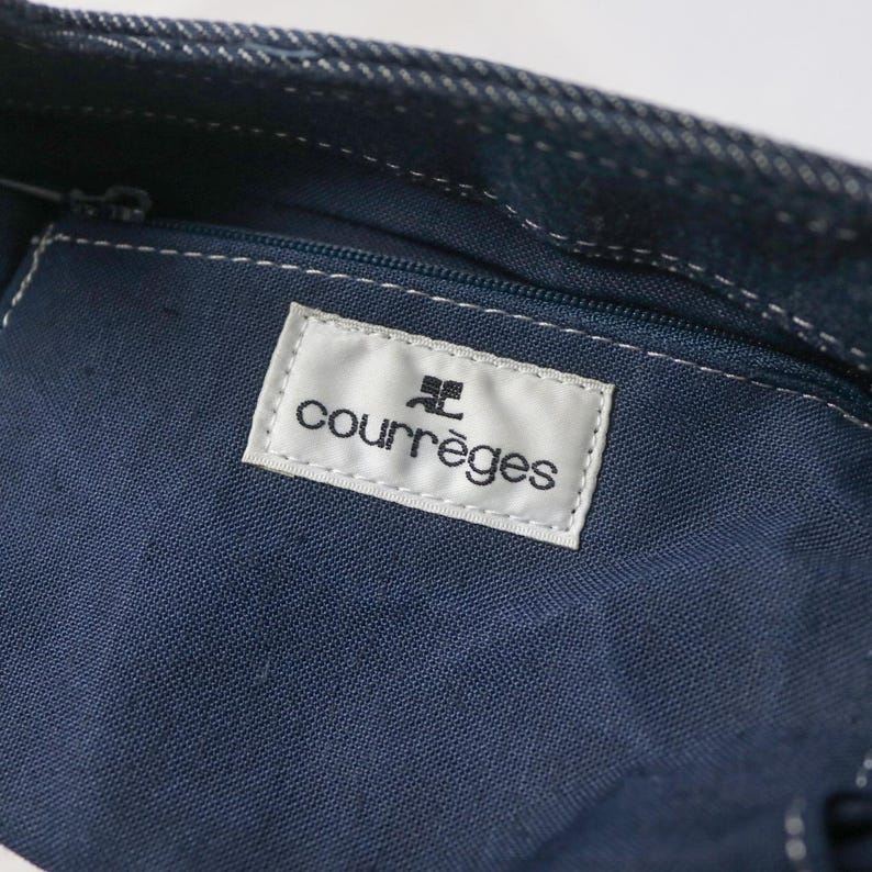 Iconic Courreges Logo Denim Tote Bag | 00s Archive Avant Garde Embroidered Logo Handbag image 5