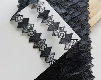 VTG Gothic Schwarz Geometrische Diamant Rand Venise Spitzenbesatz Band
