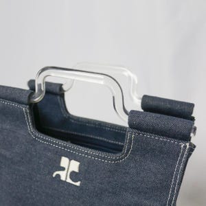 Iconic Courreges Logo Denim Tote Bag | 00s Archive Avant Garde Embroidered Logo Handbag image 8