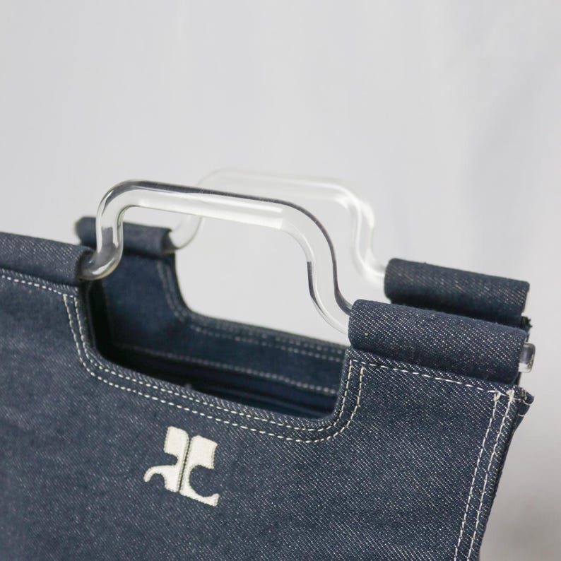 Iconic Courreges Logo Denim Tote Bag | 00s Archive Avant Garde Embroidered Logo Handbag image 8