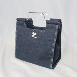Iconic Courreges Logo Denim Tote Bag | 00s Archive Avant Garde Embroidered Logo Handbag image 2