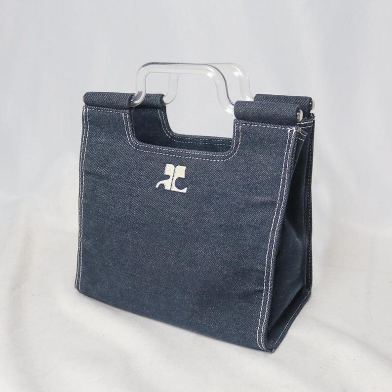 Iconic Courreges Logo Denim Tote Bag | 00s Archive Avant Garde Embroidered Logo Handbag image 2