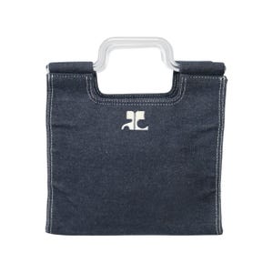Iconic Courreges Logo Denim Tote Bag | 00s Archive Avant Garde Embroidered Logo Handbag image 1