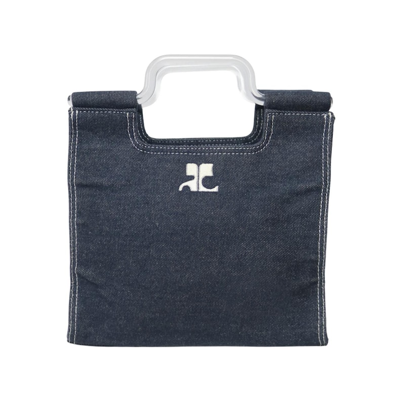 Iconic Courreges Logo Denim Tote Bag | 00s Archive Avant Garde Embroidered Logo Handbag image 1