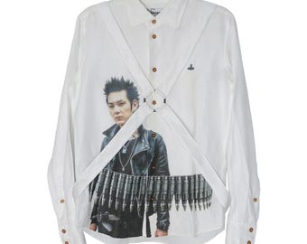 1 of 1 reworked graphic print bondage shirt - authentic VW embroidered orb logo button up - Size 46 S M