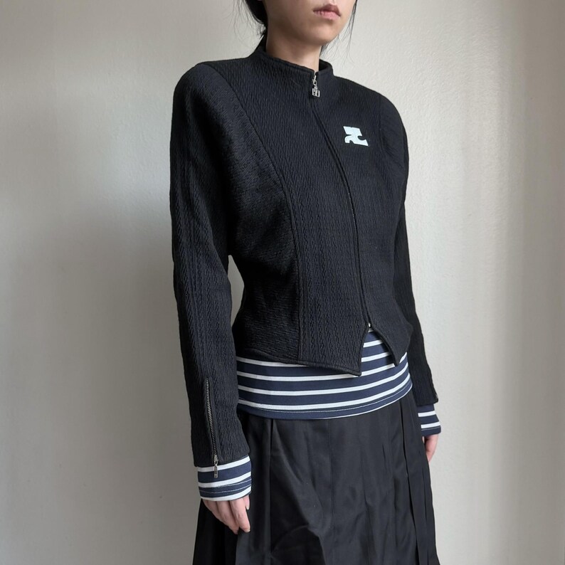 Courrèges Logo Patch Mock Neck Batwing Wool Jacket image 2