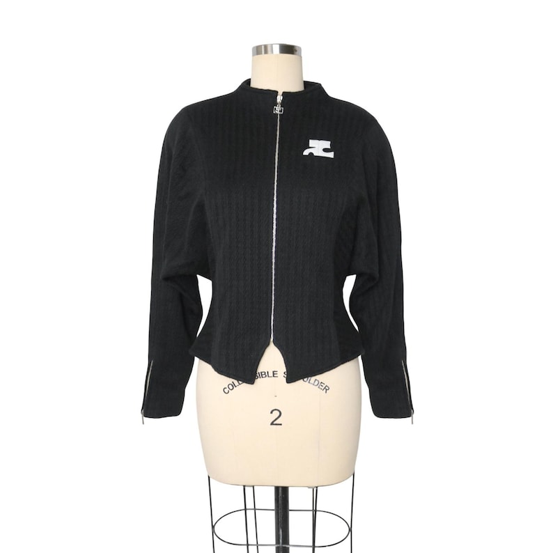 Courrèges Logo Patch Mock Neck Batwing Wool Jacket image 4