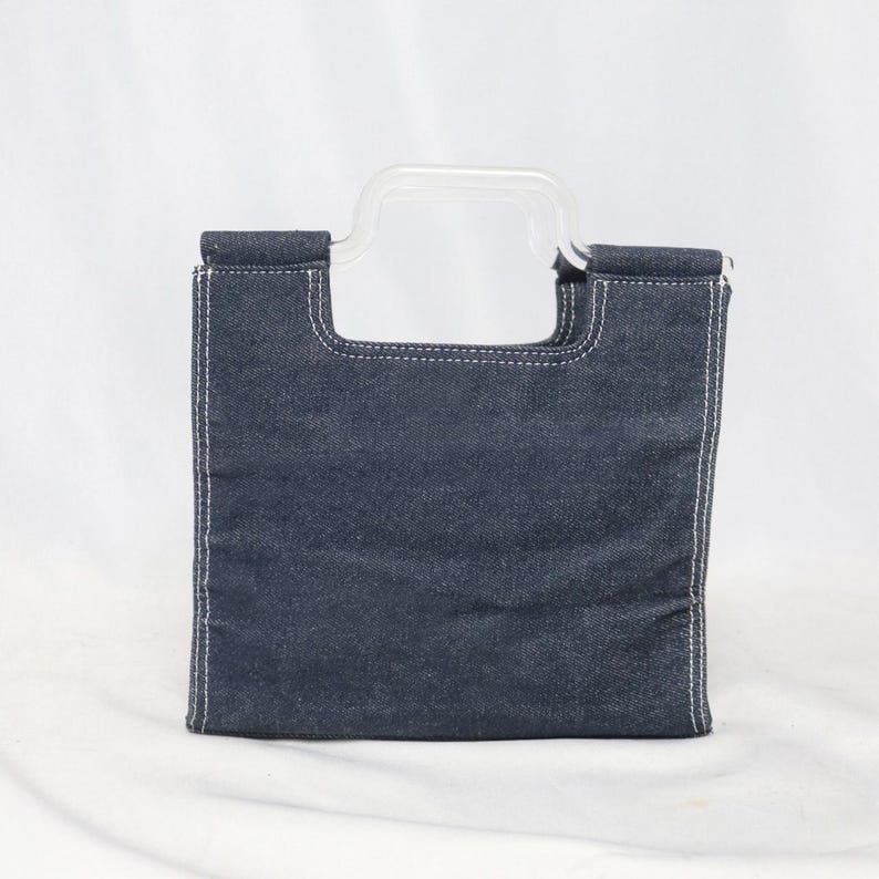 Iconic Courreges Logo Denim Tote Bag | 00s Archive Avant Garde Embroidered Logo Handbag image 4