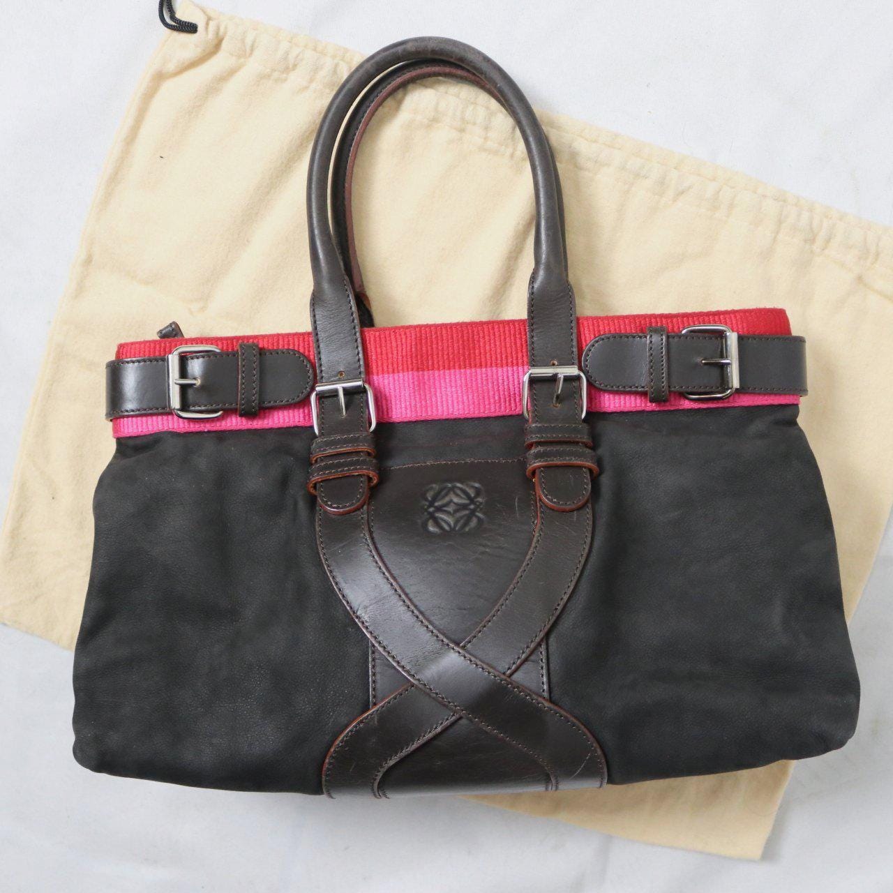 00s Loewe Anagram Leather Handbag | Y2K Archive Pink Belted