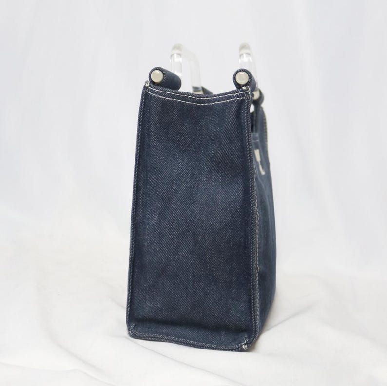 Iconic Courreges Logo Denim Tote Bag | 00s Archive Avant Garde Embroidered Logo Handbag image 3