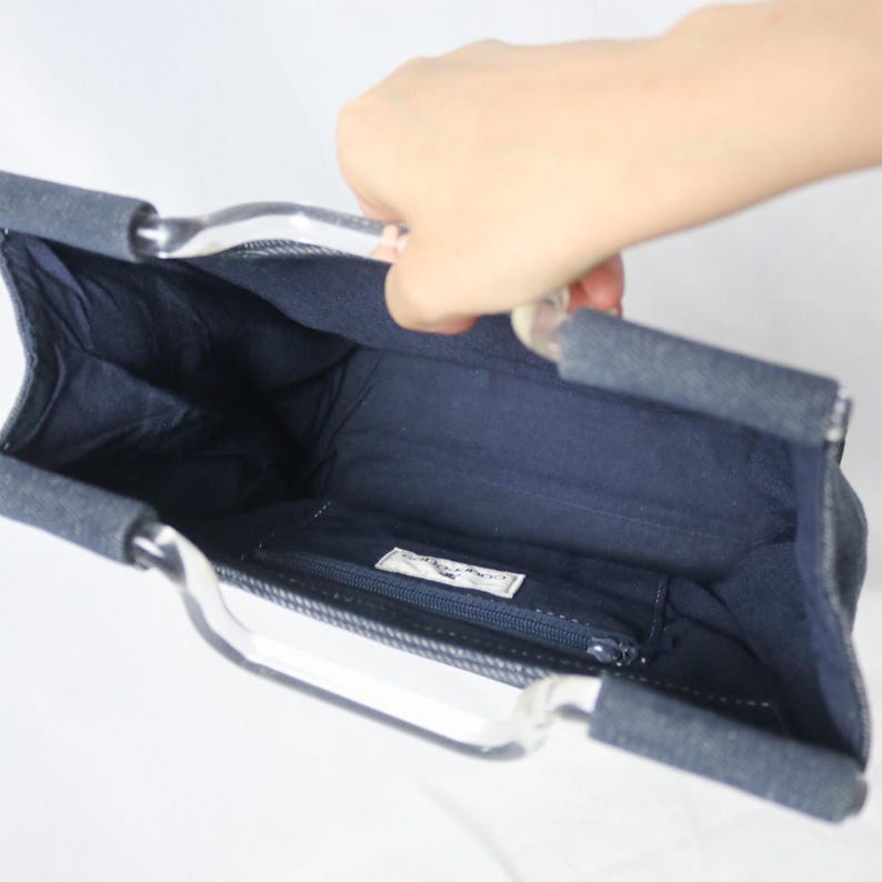 Iconic Courreges Logo Denim Tote Bag | 00s Archive Avant Garde Embroidered Logo Handbag image 7