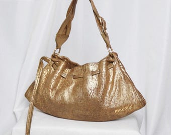 00s Miu Miu Metallic Distressed Leather Hobo Bag